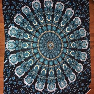 79 1/2 inches by 62 1/2 inches Blue wall tapestry